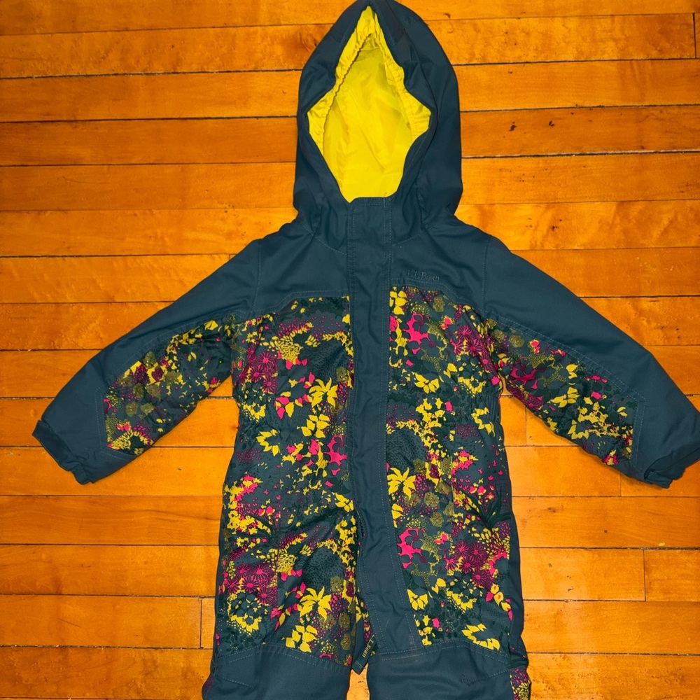 2t L.L. Bean Blueish/Green, Yellow and Pink Full Body Snowsuit